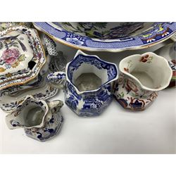 19th Century and later Masons Ironstone ceramics, to include a toilet set, jugs, meat platter etc, in two boxes   