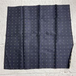 British SOE scarf/cravat woven with rows of small parachutes on a navy blue ground 74 x 76cm