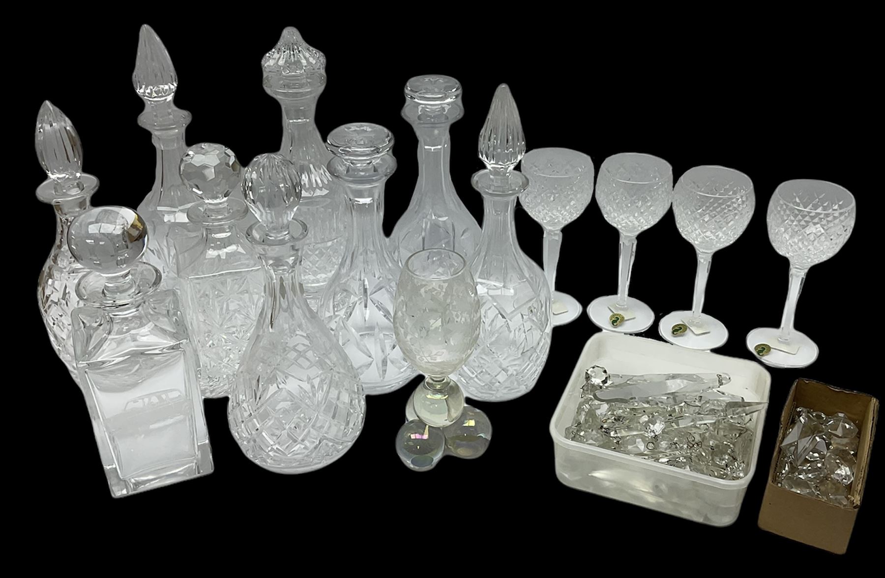Set of four ‘Alana’ Waterford hock glasses, glass crystal drops