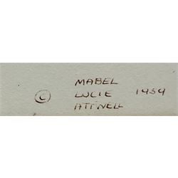 Mabel Lucie Attwell (British 1879-1964): 'Here's a Cheerio from Me', watercolour cut out and laid on paper signed and dated 1959, inscribed verso 24cm x 19cm
Notes: this subject was used in Postcard No.999 and calendars 1947 to 1950