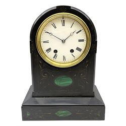 Belgium slate cased mantle clock c1890 with a Parisian eight-day rack striking movement, square movement plates stamped 