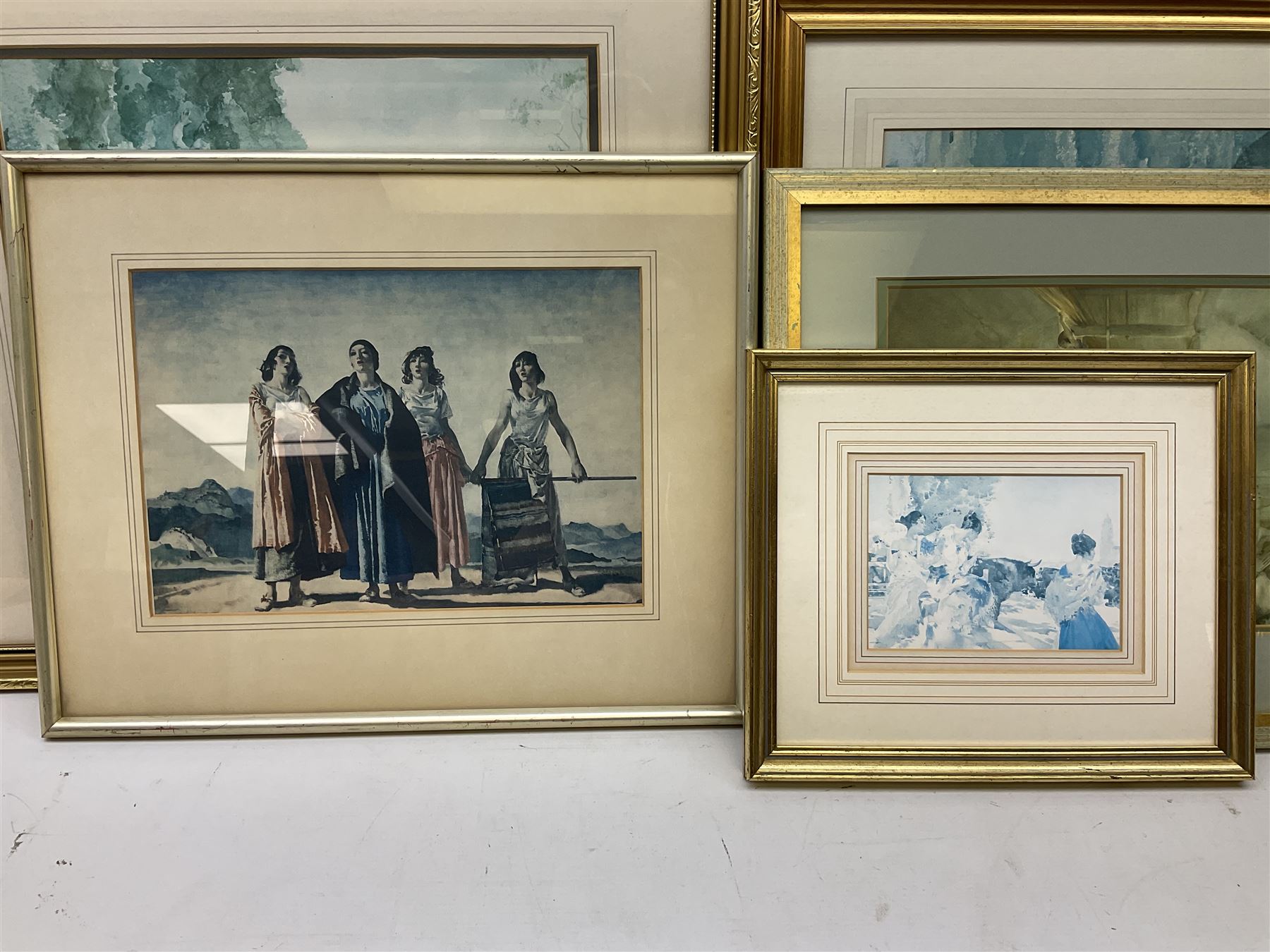 After Sir William Russell Flint (Scottish 1880-1969): 'Negro Dancers – Victoria Ora and Serafina' and 'Basket Makers', pair colour prints together with 7 others after the same hand max 24cm x 35cm (9)