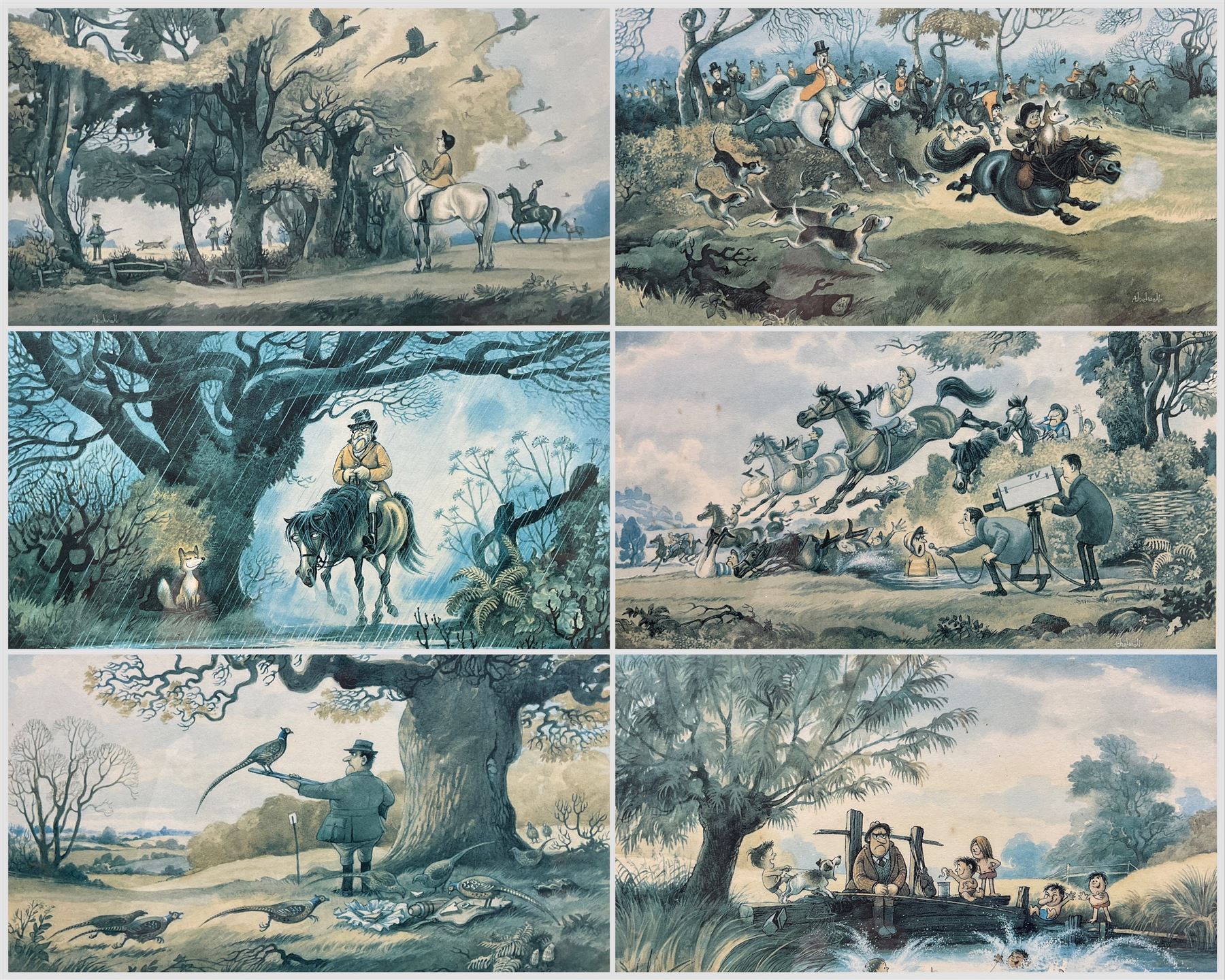 Norman Thelwell (British 1923-2004): The Hunt, set of six satirical limited edition prints each signed and numbered in pencil 28cm x 36cm (6)