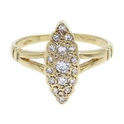 9ct gold round brilliant cut diamond marquise shaped ring, London 1995