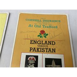 Four mid-late 1980s cricket programmes to include signed England vs Pakistan 1987 example, signed Bill ( Charles William Jeffrey ) Athey and two others indistinct 