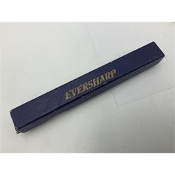 Five gold filled Wahl Eversharp propelling pencils, together with a silver propelling pencil, hallmarked London 1946, J.M.Co Johnson, Matthey & Co, and two further gold filled propelling pencils, one with box, largest L13cm (8)