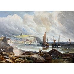 W Linsley (British 20th century): Scarborough South Bay, oil on board signed 27cm x 38cm