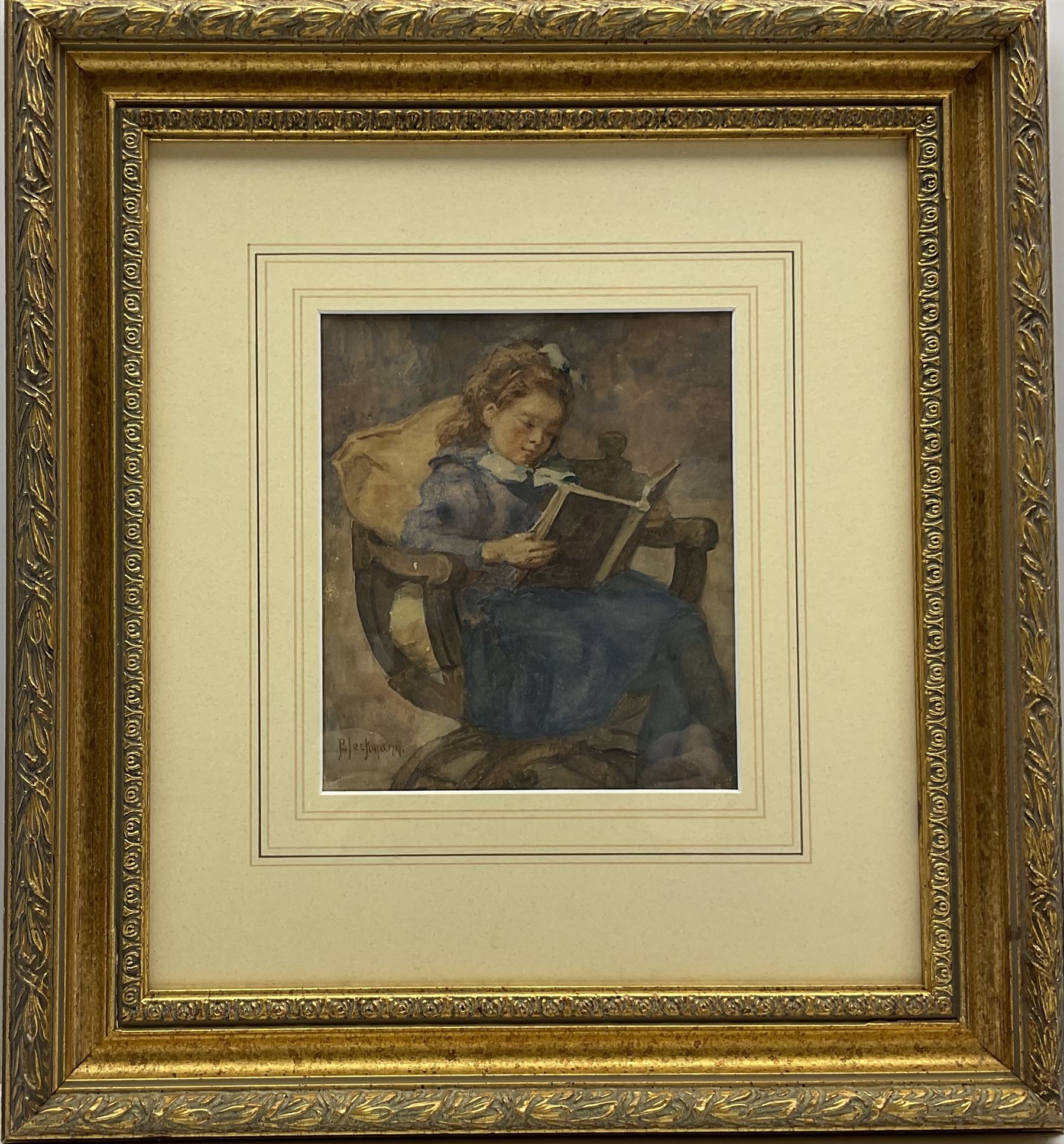 Wilhelm Christiaan Constant Bleckmann (Dutch 1853-1942): Girl Reading a Book, watercolour signed 18cm x 16cm