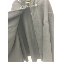 Police Constabulary style uniform items comprising woollen night cape / cloak with chain fastening, helmet and truncheon