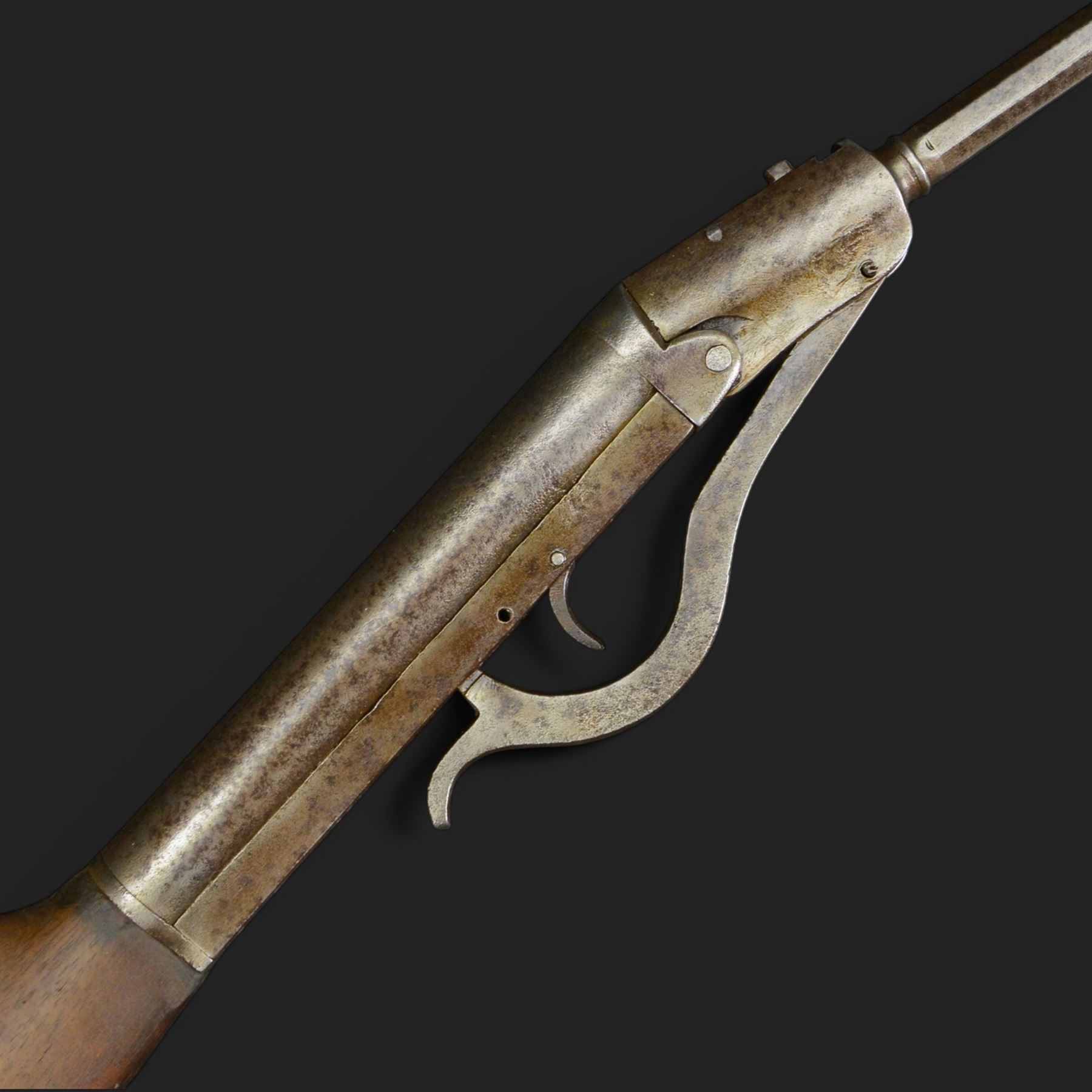 Air rifle with  octagonal and circular barrel, possibly Belgian but seemingly unmarked, L90cm