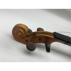 Four Chinese graduated violins - full size with 35.5cm two-piece back; three-quarter size with 33.5cm two-piece back; half size with 31cm two-piece back; and quarter size with 27.5cm two-piece back; all cased except full size; one with bow (4)