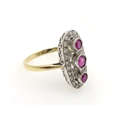 Art Deco style ruby and diamond gold ring hallmarked 9ct  