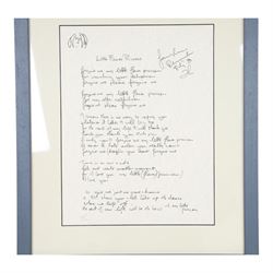 After John Lennon (British 1940-1980): 'Little Flower Princess', hand written song lyrics limited edition lithograph, numbered 123/1000 in pencil, 31cm x 24cm