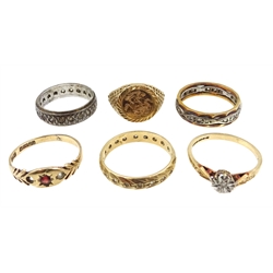  9ct gold rings, bracelet and earrings, 9ct gold stone set rings, 15ct gold pendant, all stamped or hallmarked, two 9ct gold wristwatches on expandable plated straps and other jewellery  