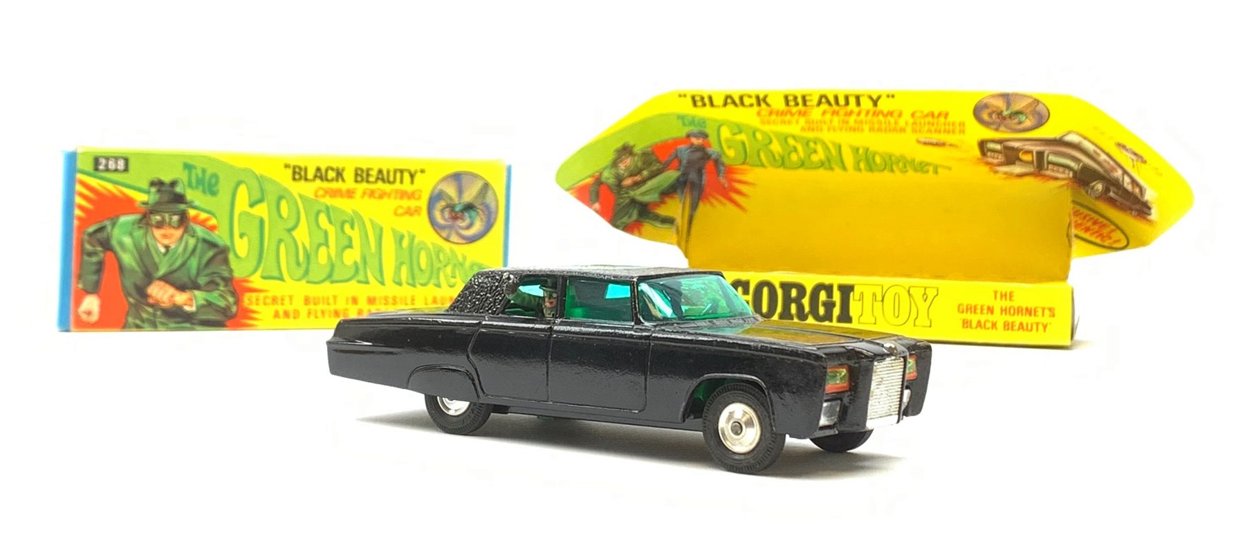 Corgi - Green Hornet Black Beauty Crime Fighting Car No.268, boxed with inner pictorial stand, three spinners and three missiles