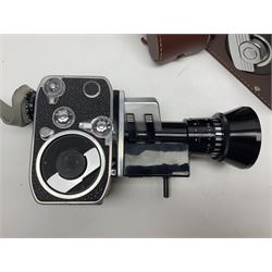 Bolex Paillard P3 Zoom Reflex camera body, serial no 38090, with 'B te S.G.D.G Som Berthiot Pan-Cinor 1:1.9 f=8a 40' lens, serial no. 40251438 in case, Kodak Brownie movie camera, Kodak model 2 Brownie movie camera and a Kodak 8 Movie Projector A-15G and other camera equipment 