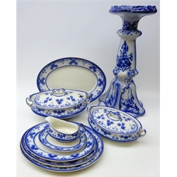  Art Nouveau blue and white jardiniere stand, H58cm and Victorian Finkle & Sons blue and white 'Belmont' part dinner service  