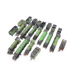 Ten 00 gauge kit built locomotives and eleven kit built tenders, all in green livery