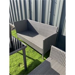 Pair of Rattan two seater sofas, side tables and table with smoked glass inlay - THIS LOT IS TO BE COLLECTED BY APPOINTMENT FROM DUGGLEBY STORAGE, GREAT HILL, EASTFIELD, SCARBOROUGH, YO11 3TX