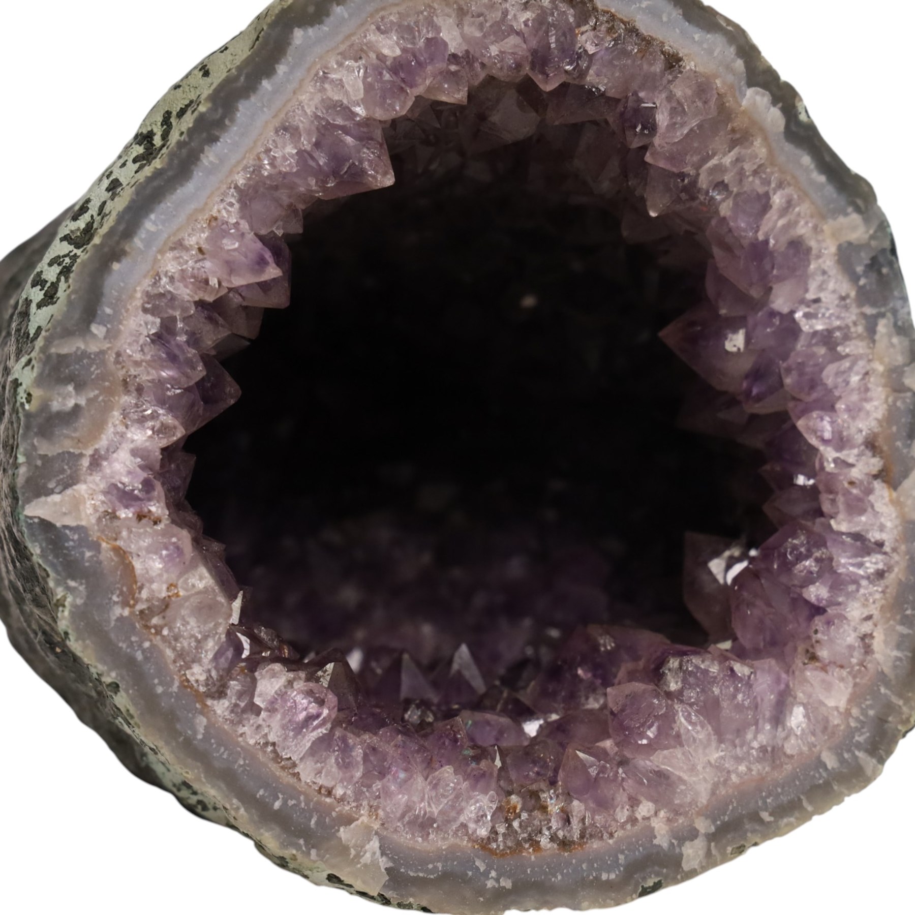 Amethyst crystal geode cluster, with well-defined crystals of various sizes, H17cm, L20cm