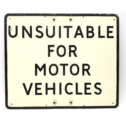  'Unsuitable for Motor Vehicles' black and white painted aluminium sign, 51cm x 61cm   