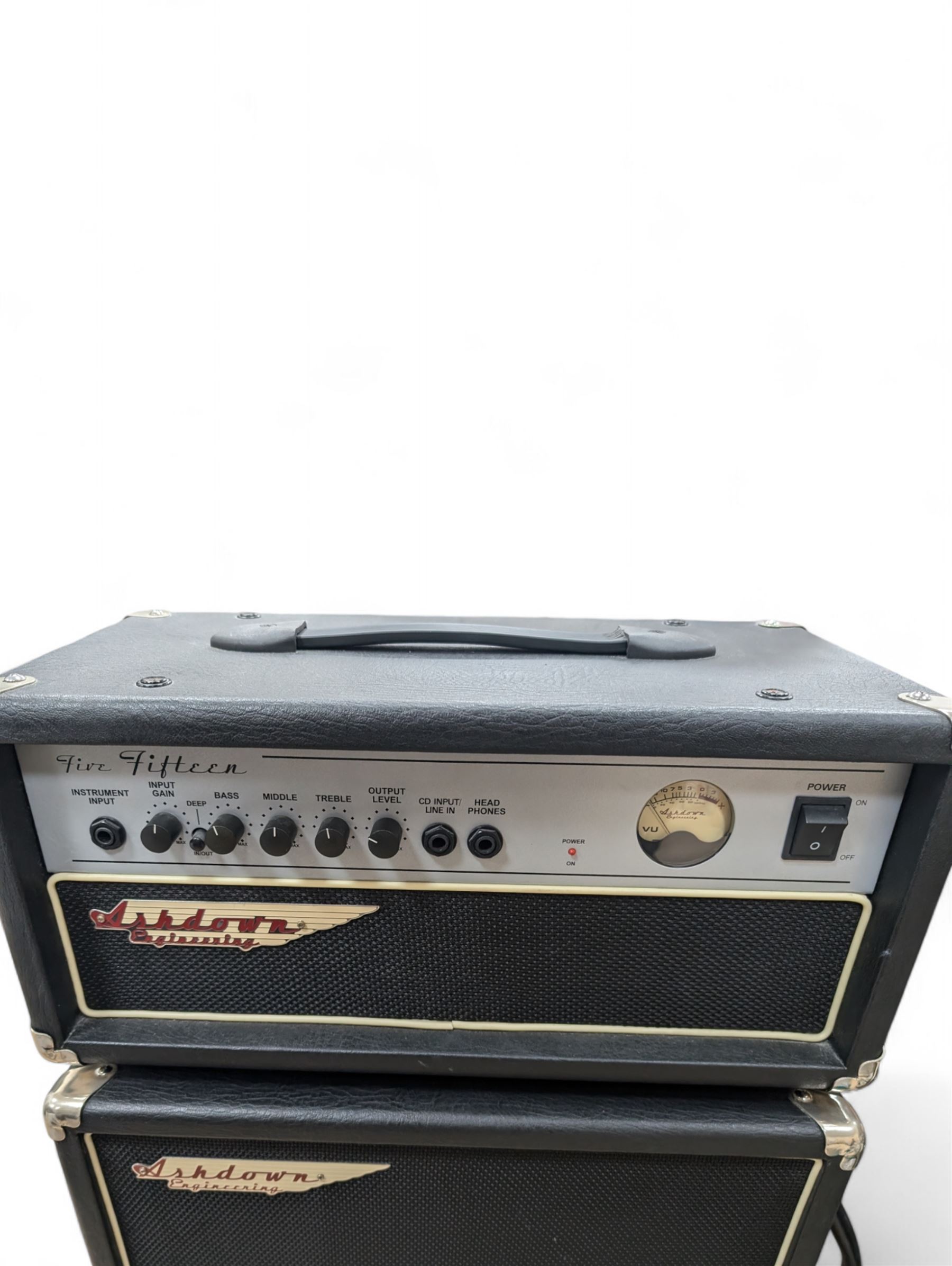 Ashdown Engineering Five Fifteen Mini Rig bass guitar amplifier head, serial no. 2011116351, with speaker cabinet, head H20cm, W44cm, cab H60cm, W44cm