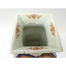  Japanese Meiji period Imari square section vase on hardwood stand, H30.5cm   