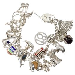 Silver jewellery including charm bracelet, bangle, stone set earrings and matching pendant and two heart pendants