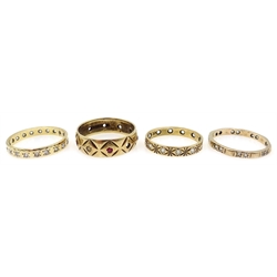 Four 9ct gold stone set bands hallmarked 9gm