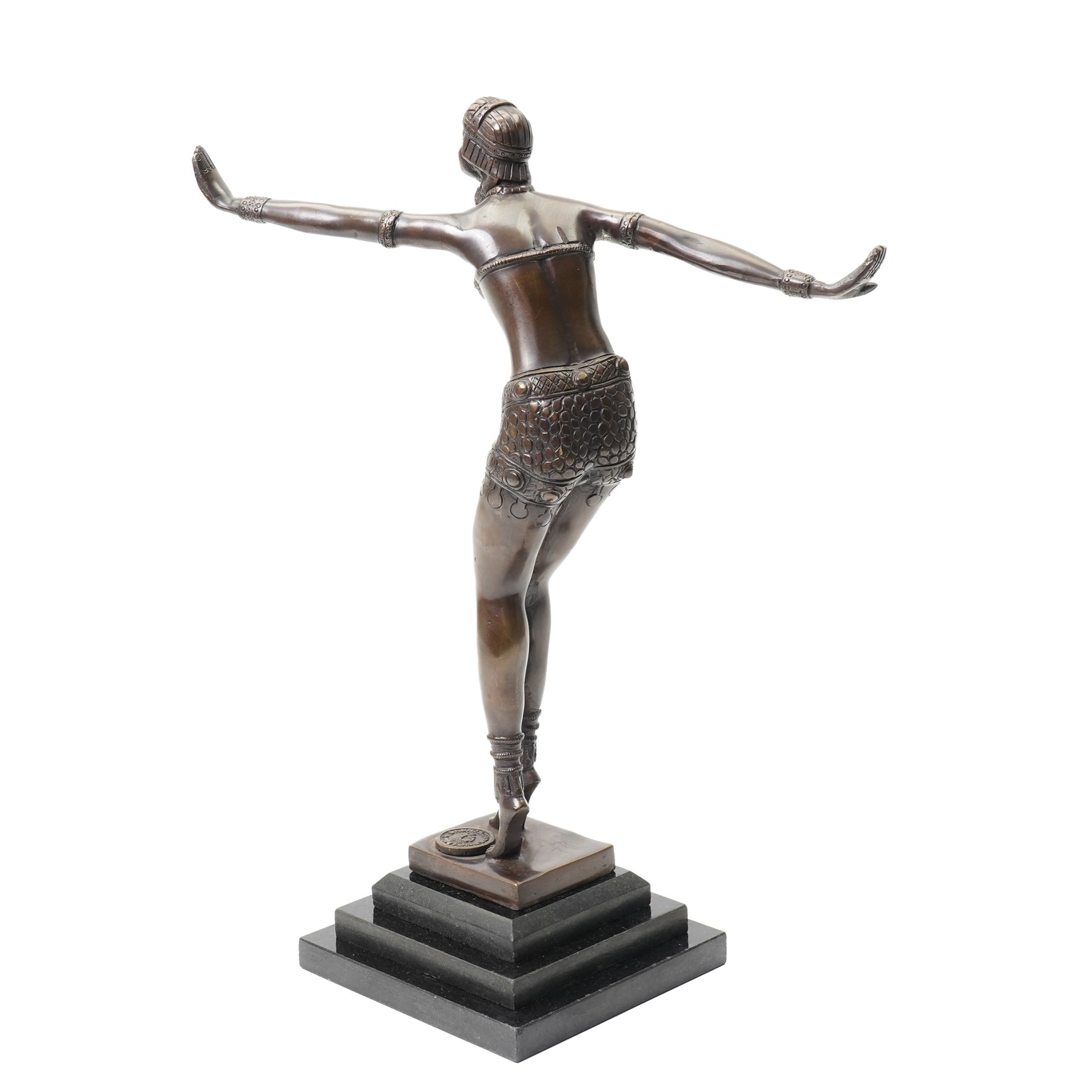 After Chiparus - Bronze Art Deco style  figure 'Phoenician Dancer' with foundry mark on stepped base H41cm