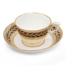 Two porcelain trios by James Bell, Glasgow, each painted with panels of Scottish landscapes, within gilt borders on pink ground, Newhall bute shape teacup, decorated in the Mother and Child pattern, Thomas Wolfe silver lustre teapot and circular dish, together with a Derby cup and saucer 