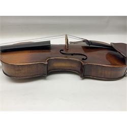 German trade violin c1900 stamped PAGANINI with 35.5cm two-piece maple back and ribs and spruce top L58.5cm overall; in carrying case; and another German trade violin for spares or repair; in carrying case (2)