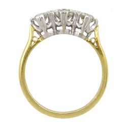 18ct gold three stone round brilliant cut diamond ring, London 1976, total diamond weight approx 1.20 carat