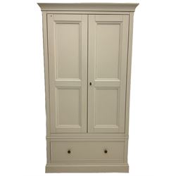 Willis Gambier white painted double wardrobe, with drawer to base