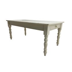 Painted pine table, single drawer