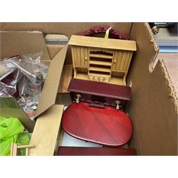 'The Hollies' - good quality sectional wooden doll's house in the form of a Georgian style four-storey bay windowed town house with simulated brick front elevation, rendered sides, off-set corner stonework, faux slate-hung top floor with flat roof and chimney stack, working sash windows, iron railings around front basement courtyard with hinged front elevation to two rooms with  spiral staircase, side hinged central section approached by external steps with iron balustrades to the sides leading to a front door, entrance hall with stairs to landing and two rooms on two floors with dado panelling and fire-surrounds, the top floor with top hung front elevation revealing stairs to a landing and bedroom; wired for electricity L51cm D65cm H107cm including chimney; together with a good quantity of quality wooden furniture and accessories including piano, dressers, bookcase and books, rugs, double half-tester bed, metalware, pictures etc