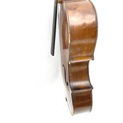 German Saxony three-quarter size cello for restoration, c1920, with 69cm two-piece maple back and ribs and two-piece spruce top, L111cm overall; with bow and canvas carrying case