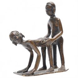 Three Indian school Kama Sutra style erotic bronze figures, H9cm