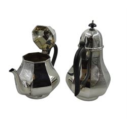 Silver teapot and hot water jug by E Silver & Co, Sheffield 1950, approx 45oz