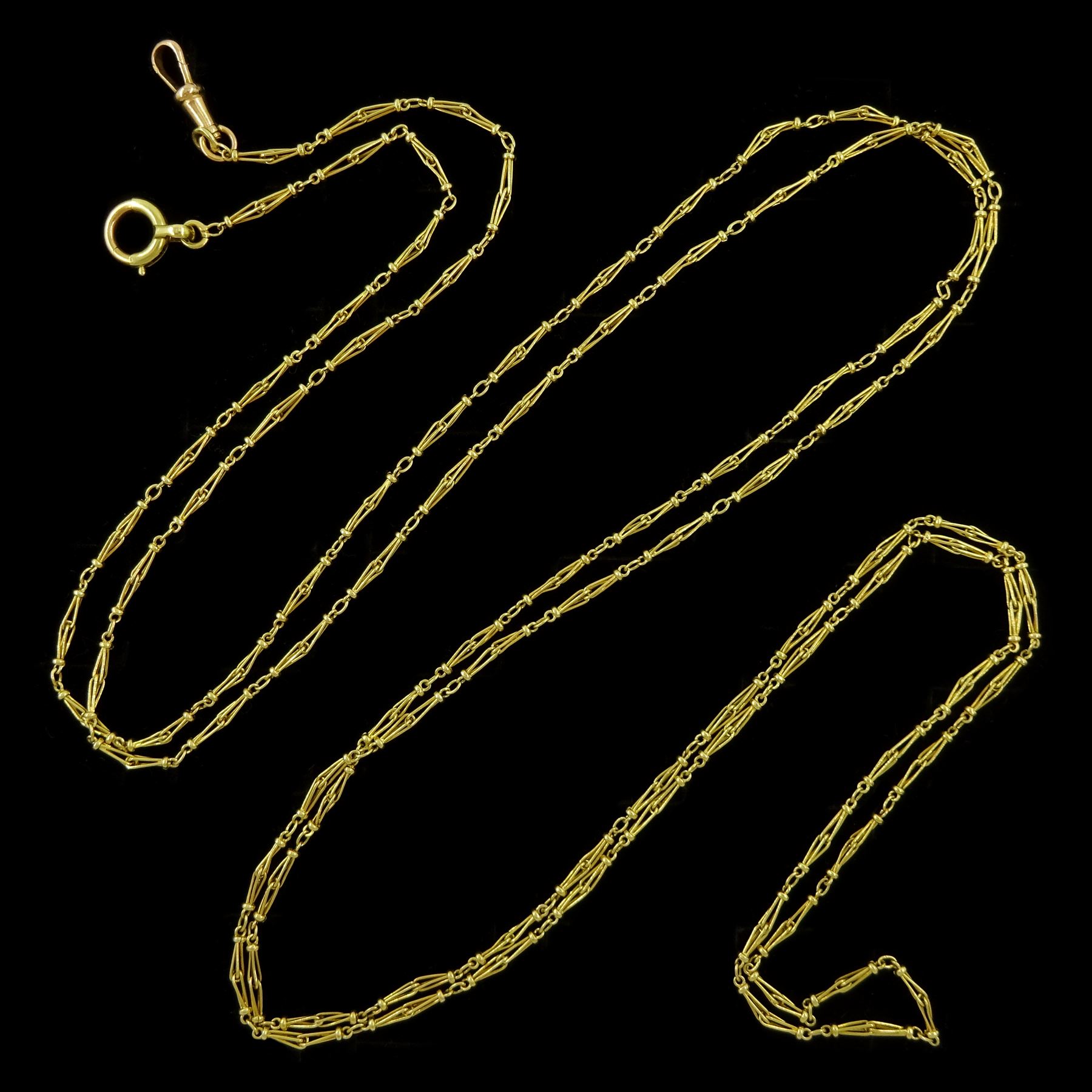 Early 20th century French 18ct gold fancy link guard chain / necklace, with lobster and spring clasp, eagle’s head hallmarks