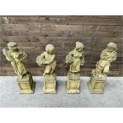 The Four Seasons - set of four cast stone garden figures on plinths