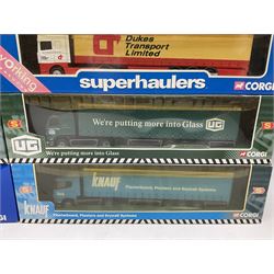 Eleven Corgi die-cast Superhaulers models, together with other Corgi models including Guinness, James Irlam, Knauf and others, all boxed (18)