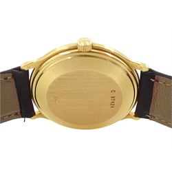 Audemars Piguet gentleman's 18ct gold automatic wristwatch, Ref. 14406 / 002, Cal. 2125, white dial with Roman numeral hour markers and date aperture, on brown leather strap, with original certificate, purchased through Harrods and dated 1997 