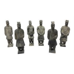 Six Chinese terracotta warrior style figures, the tallest H26cm
