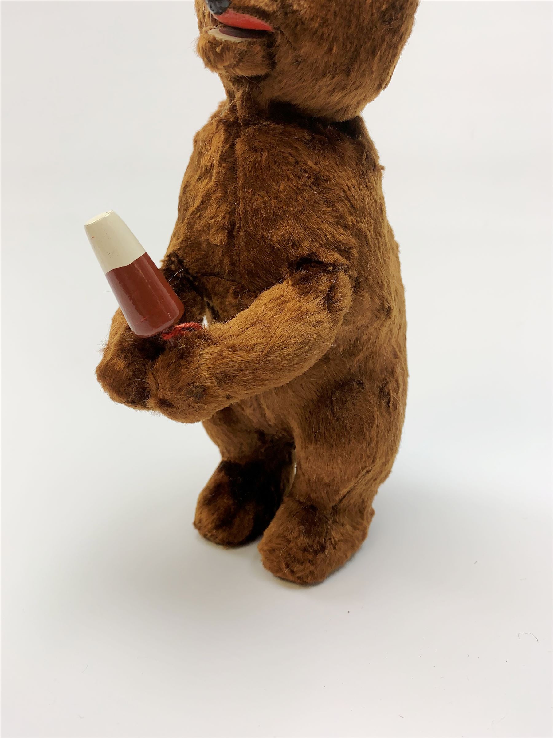 'Meabeab' Russian clockwork plush covered bear c1950s depicted standing with open mouth holding an ice lolly H9