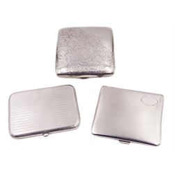 Three silver cigarette cases, to include an Edwardian example with engraved floral and scrolling decoration, hallmarked Joseph Gloster Ltd, Birmingham 1904 and two 1920s examples, both with engine turned decoration, the first example hallmarked William Neale & Son Ltd, Birmingham 1927, the second example hallmarked Deakin & Francis Ltd, Birmingham 1922, tallest H9cm