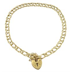 9ct gold flattened link bracelet, with heart locket clasp, hallmarked