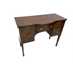 Small 19th century mahogany sideboard fitted with bow front centre drawer and two cupboards, raised on square tapered supports with peg feet