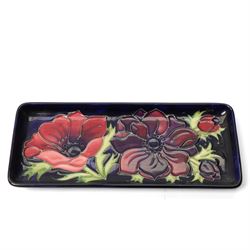 Moorcroft Queens Choice pattern mantel clock, H16cm; together with an Anemone pattern pin tray, W20cm (2)