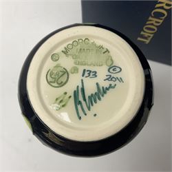 Moorcroft vase, of waisted form, decorated in the Cambrian Blue pattern by Kerry Goodwin, circa 2011, H14cm, with original box 